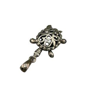 Vintage Sterling Silver 925 Turtle Pendant Filigree Sea Turtle Charm